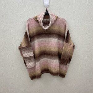 Loft Ombre Turtleneck Poncho Stripe Pullover Knit Oversize Sweater Womens Small